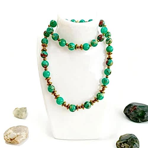 Agalmatolite ve Hematit Doğal Taş Takı Seti - Dengeleyici ve Yaratıcılık Artırıcı