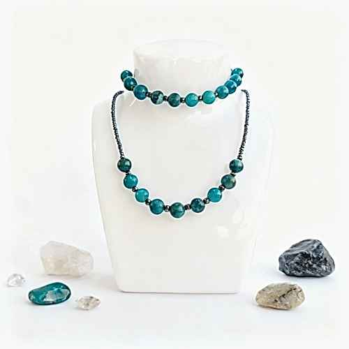 Apatit ve Hematit Doğal Taş Takı Seti - İletişim Gücü ve Topraklayıcı Enerji