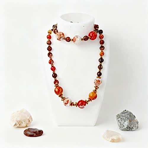 Çok Renkli Akik ve Hematit Doğal Taş Takı Seti - Enerji Dengeleyici ve Topraklayıcı