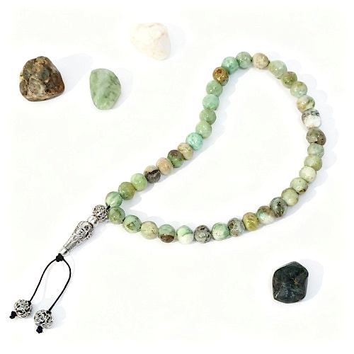 El Yapımı Anjelit (Melek Taşı) Doğal Taş Tesbih – Ruhsal Huzur ve Şefkat Taşı