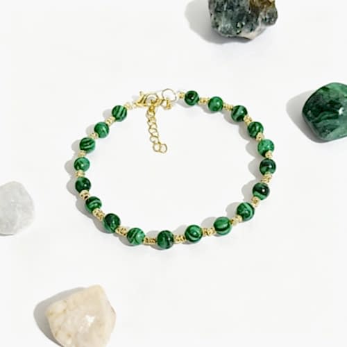 El Yapımı Malahit Doğal Taş Halhal – Denge ve Güç Simgesi