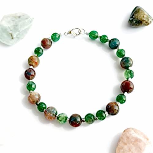 Kanlı Acet ve Yeşil Kalsedon Doğal Taş Bileklik - Cesaret ve Şifa Enerjisi