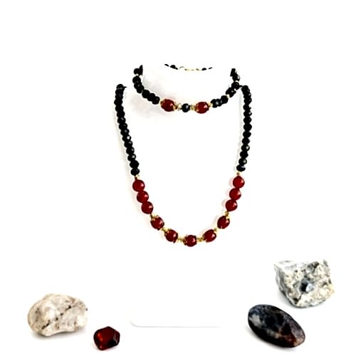 Kırmızı Akik ve Kristal Boncuk Doğal Taş Takı Seti - Enerji ve Berraklık