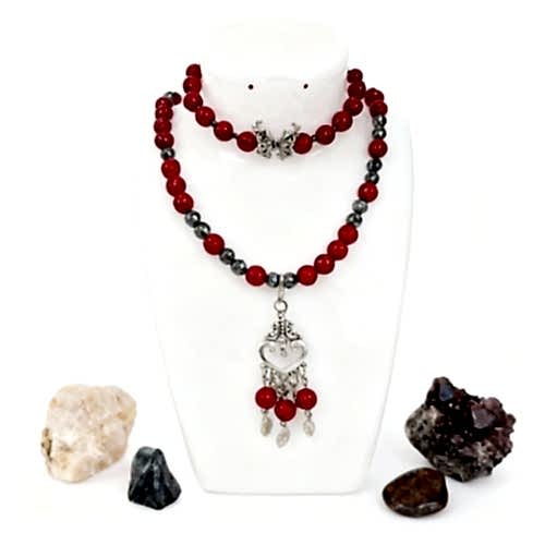Kırmızı Havlit ve Hematit Doğal Taş Takı Seti - Sakinlik ve Denge Enerjisi