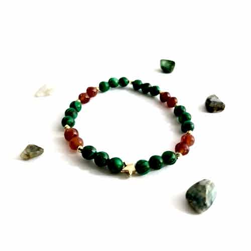 Malahit ve Kırmızı Akik Doğal Taş Bileklik - Dönüşüm ve Yaşam Enerjisi