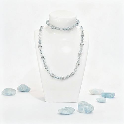 Mavi Topaz Doğal Taş El Yapımı Kolye & Bileklik Takı Seti - Huzur ve Sakinliğin Taşı