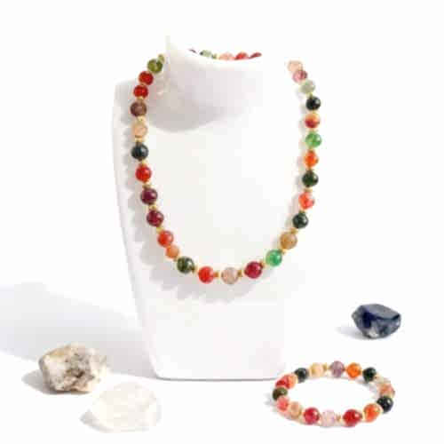 Renkli Akik Doğal Taş Takı Seti - Çok Yönlü Enerji ve Çakra Dengeleyici