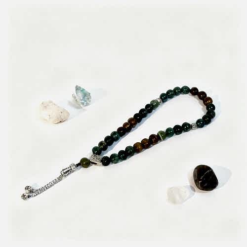 Yosunlu Akik ve Kaplangözü Doğal Taş Tesbih – Güç ve Doğallığın Uyumlu Buluşması